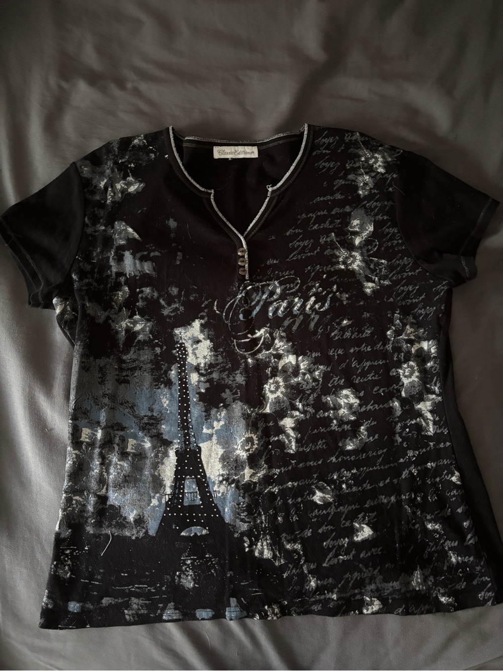 Black Paris Graphic Short Sleeve Top
